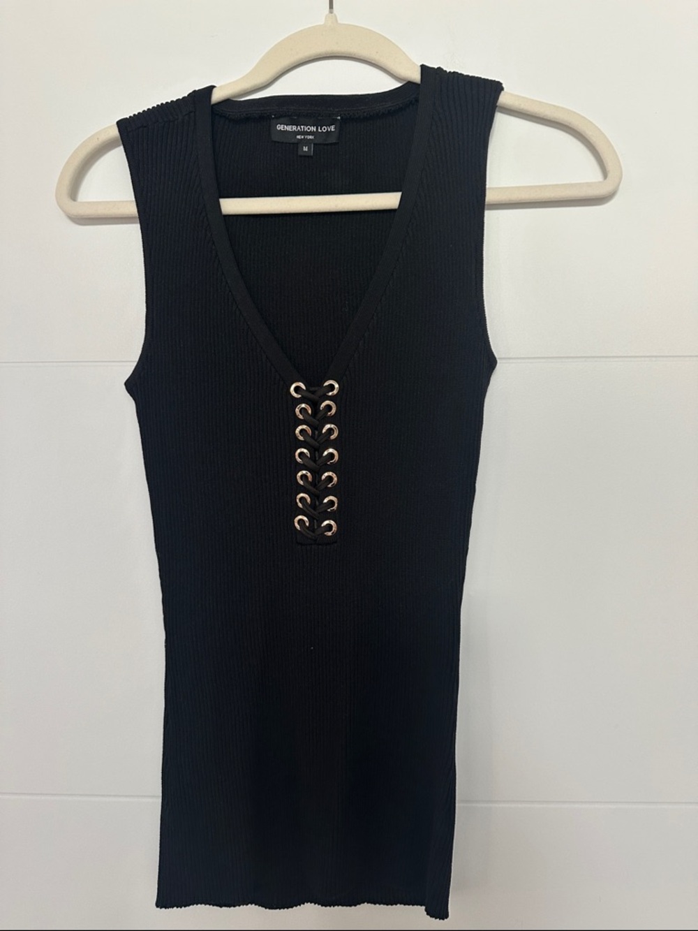 Generation Love Black Ribbed Lace-Up V-Neck Tank